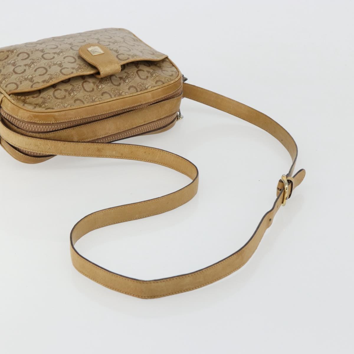 CELINE C Sulky Shoulder Bag Coated Canvas Beige Gold Auth ti3958