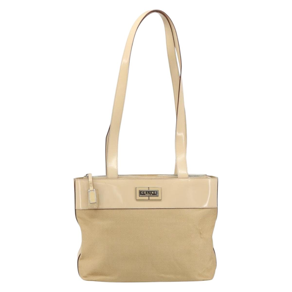 CELINE Tote Bag Canvas Beige Gold CC Auth ti3959