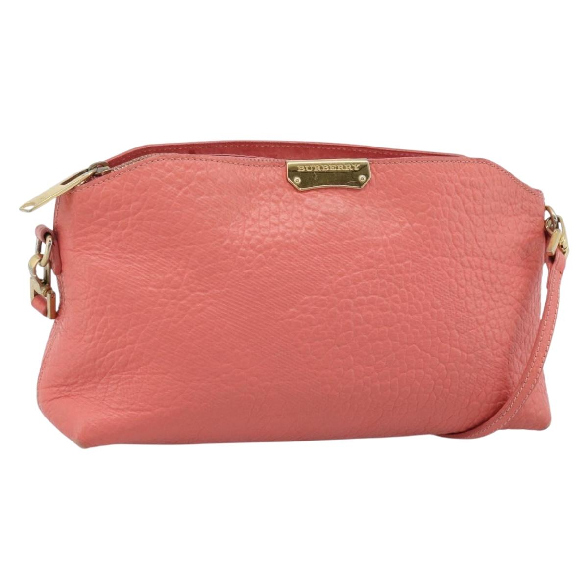 BURBERRY Shoulder Bag Leather Pink Gold Auth ti3960