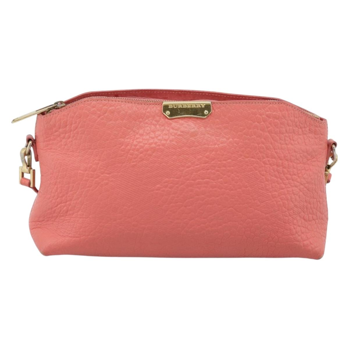 BURBERRY Shoulder Bag Leather Pink Gold Auth ti3960
