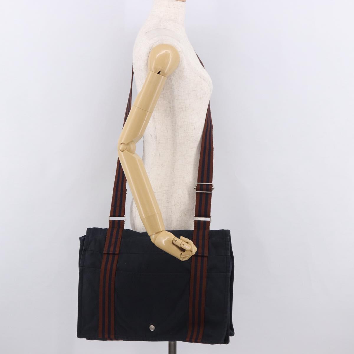 HERMES Fourre Tout Bassas MM Shoulder Bag Cotton Navy Silver Auth ti3961