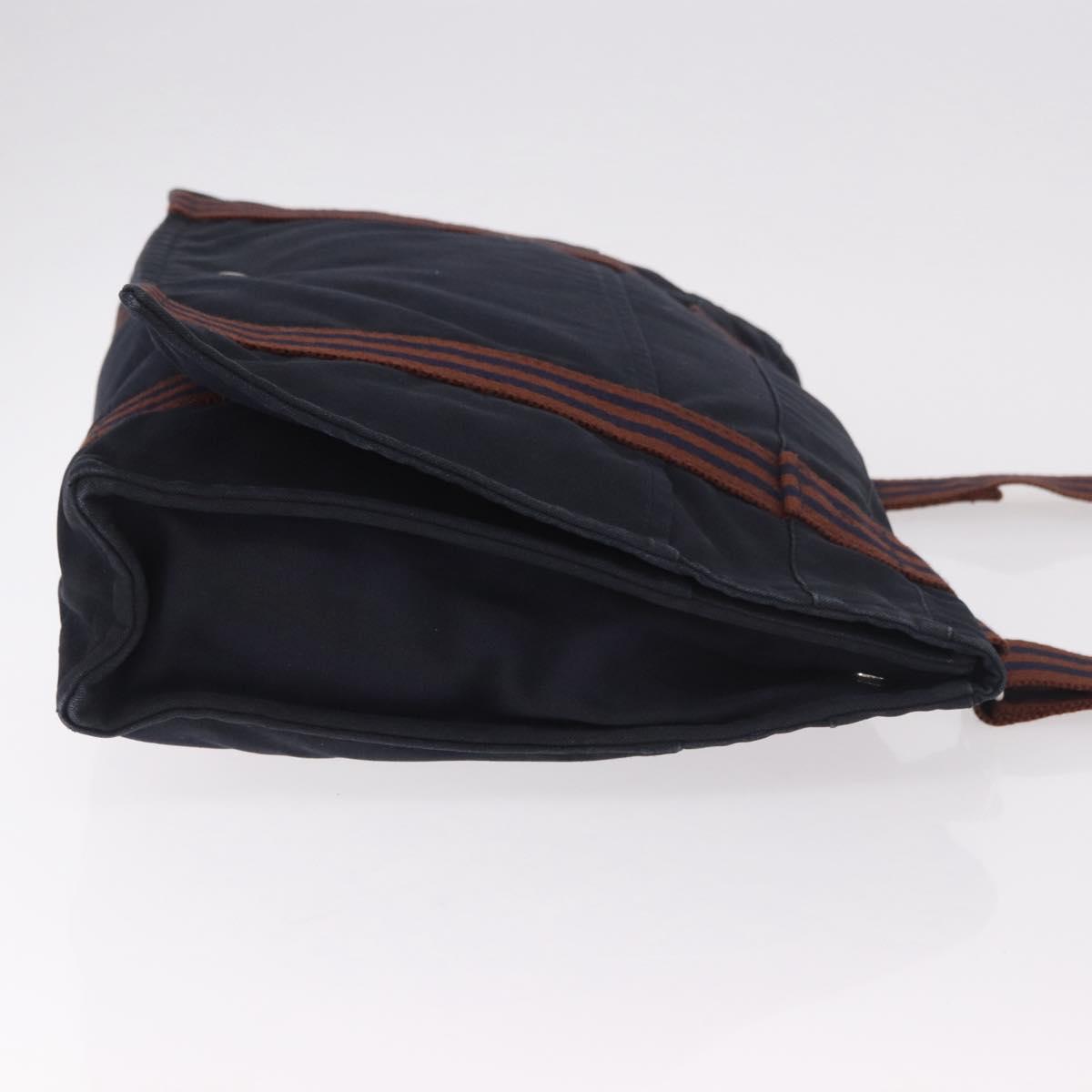 HERMES Fourre Tout Bassas MM Shoulder Bag Cotton Navy Silver Auth ti3961