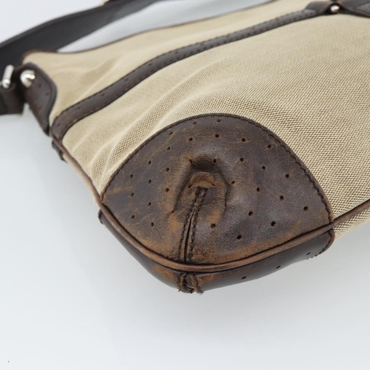 GUCCI Web Sherry Line Shoulder Bag Canvas Beige Silver 114879 Auth ti3962