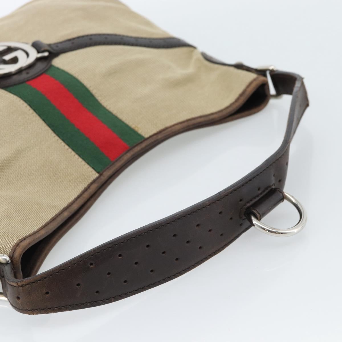GUCCI Web Sherry Line Shoulder Bag Canvas Beige Silver 114879 Auth ti3962