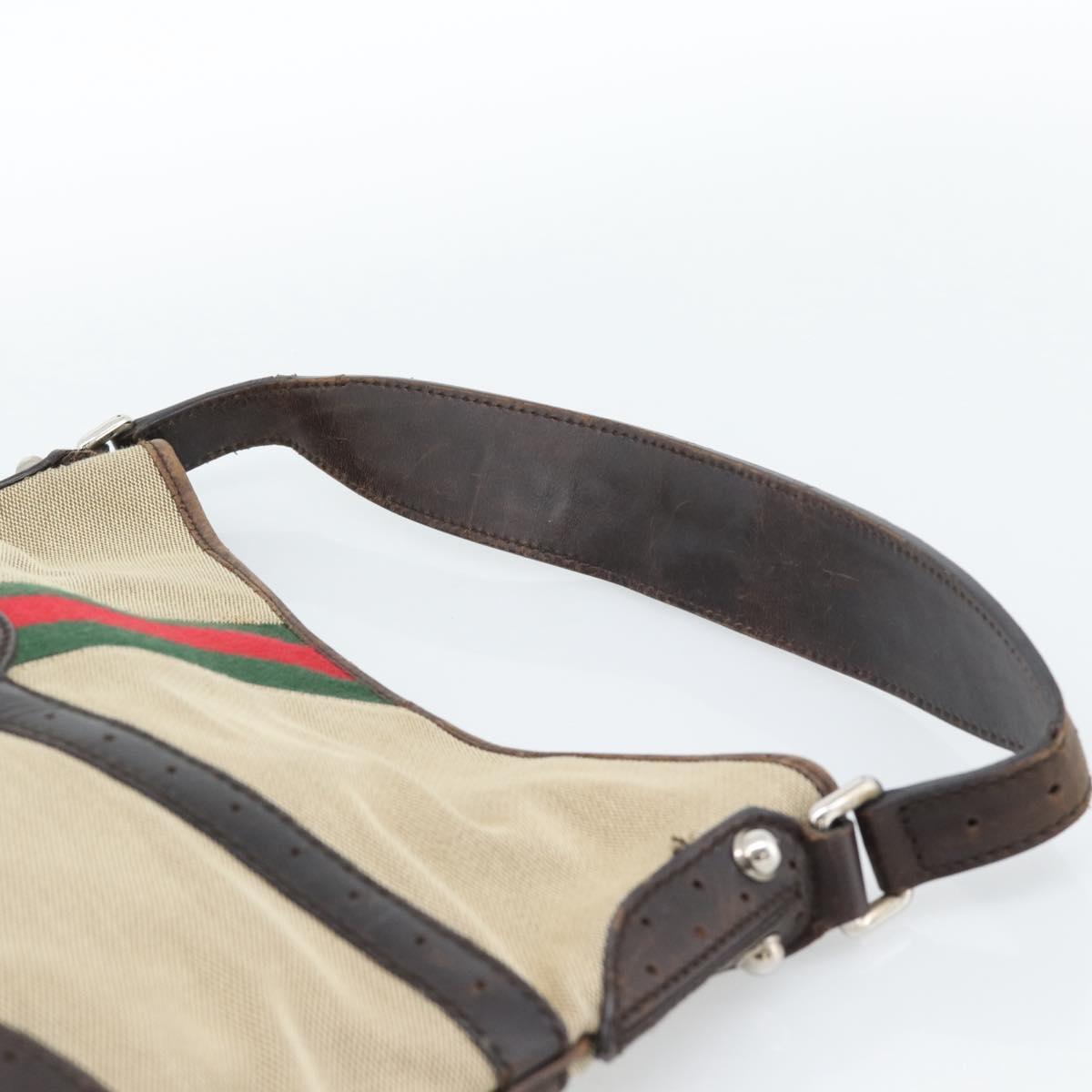 GUCCI Web Sherry Line Shoulder Bag Canvas Beige Silver 114879 Auth ti3962