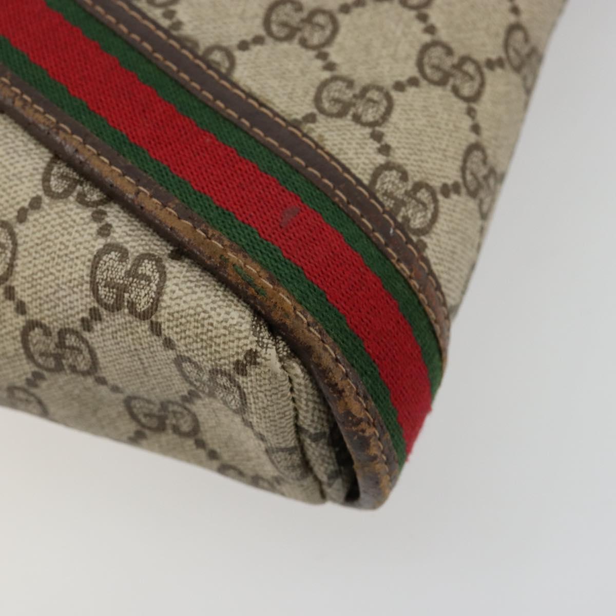 GUCCI GG Supreme Web Sherry Line Shoulder Bag PVC Beige Gold Auth ti3963