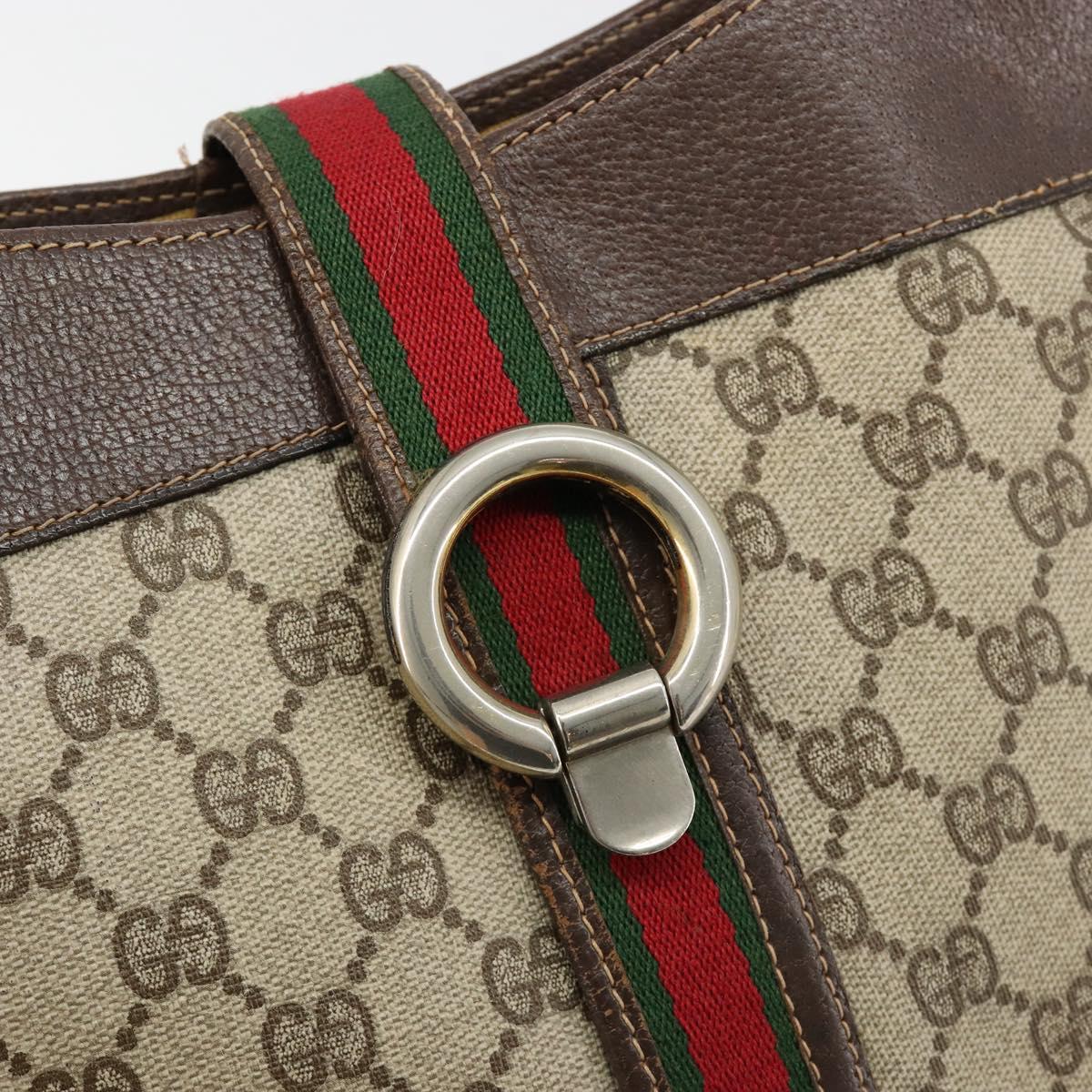 GUCCI GG Supreme Web Sherry Line Shoulder Bag PVC Beige Gold Auth ti3963