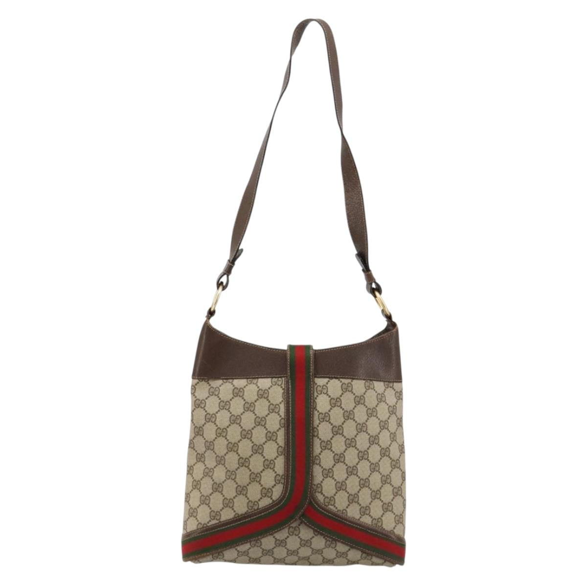 GUCCI GG Supreme Web Sherry Line Shoulder Bag PVC Beige Gold Auth ti3963