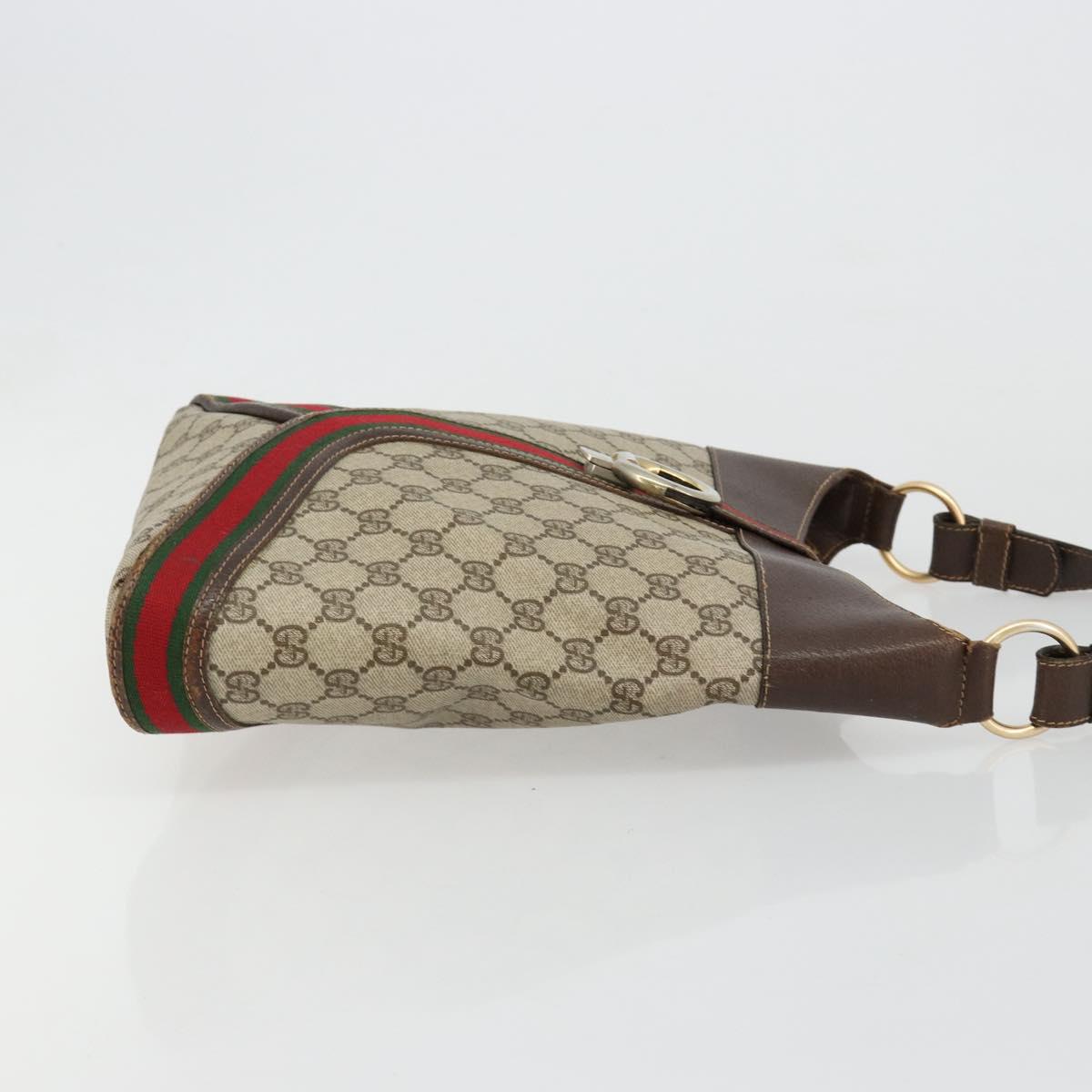 GUCCI GG Supreme Web Sherry Line Shoulder Bag PVC Beige Gold Auth ti3963