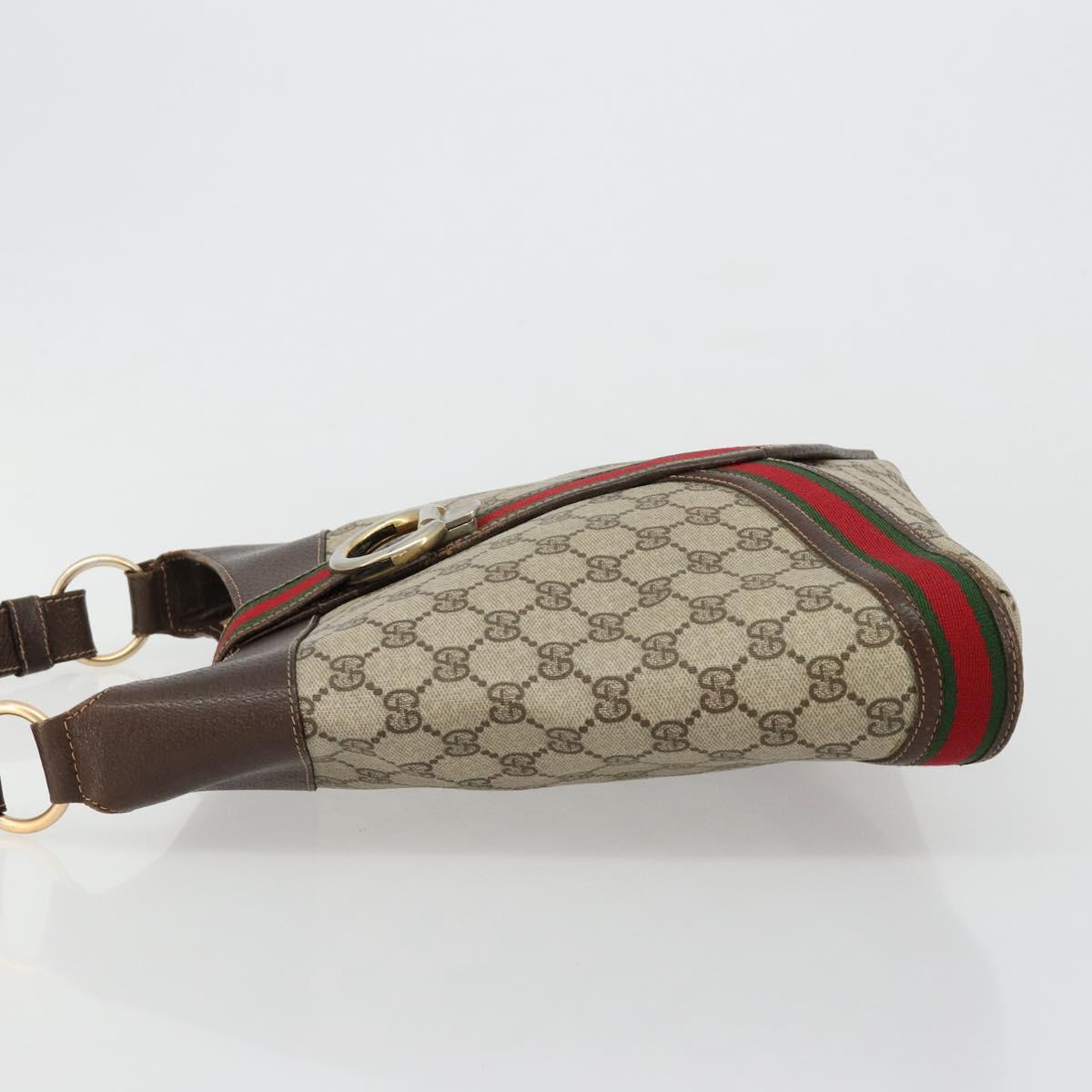 GUCCI GG Supreme Web Sherry Line Shoulder Bag PVC Beige Gold Auth ti3963