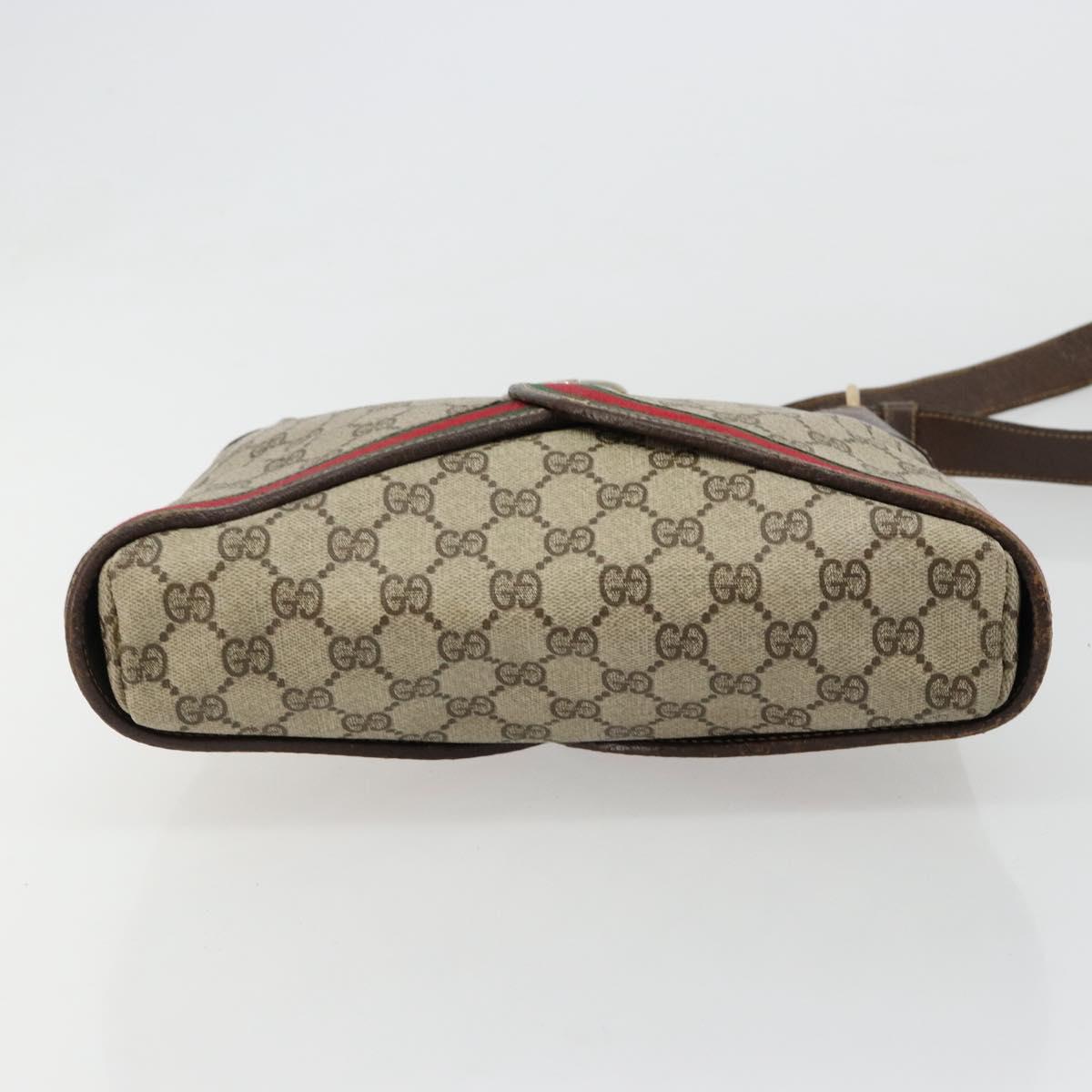 GUCCI GG Supreme Web Sherry Line Shoulder Bag PVC Beige Gold Auth ti3963