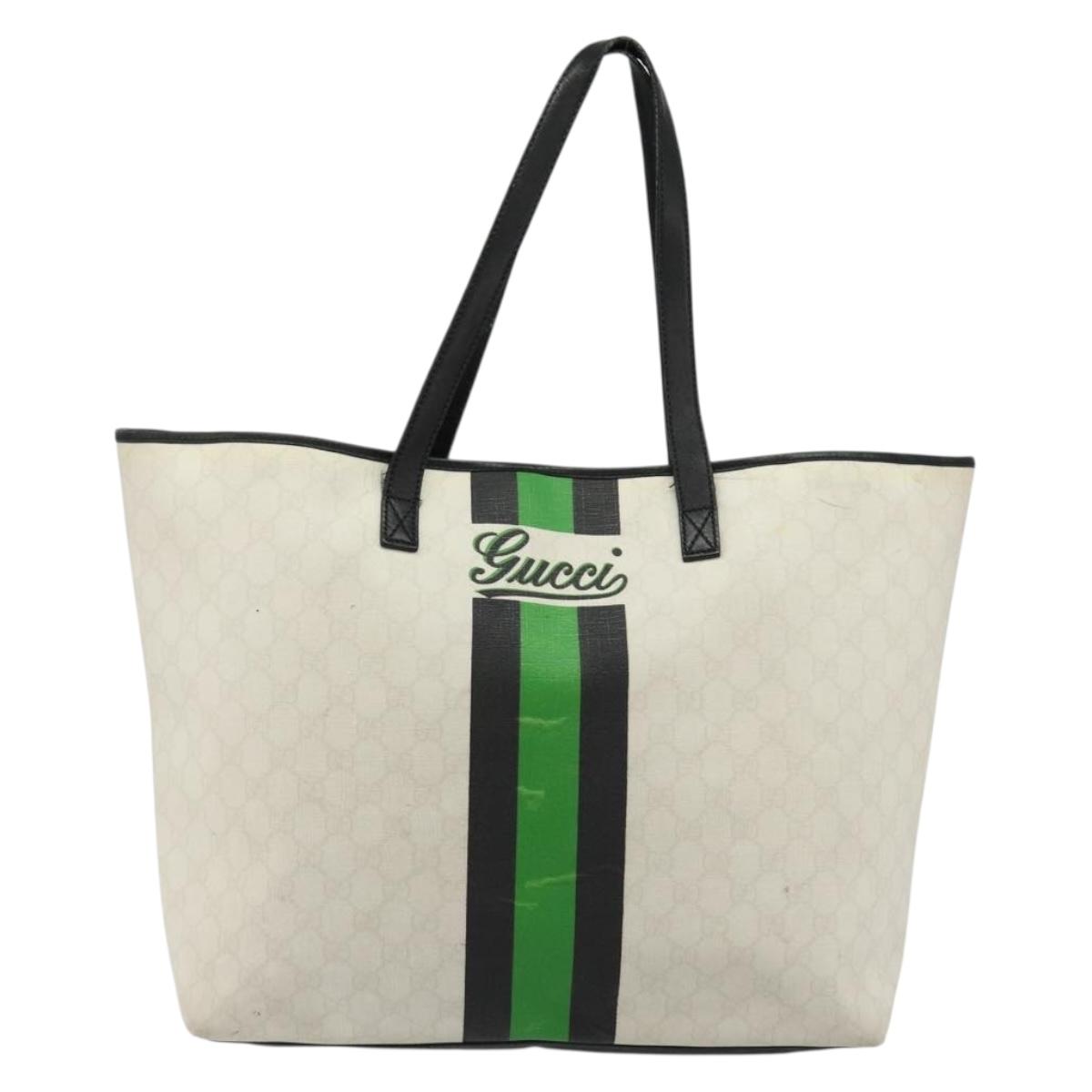 GUCCI GG Supreme Sherry Line Tote Bag PVC White 257245 Auth ti3964