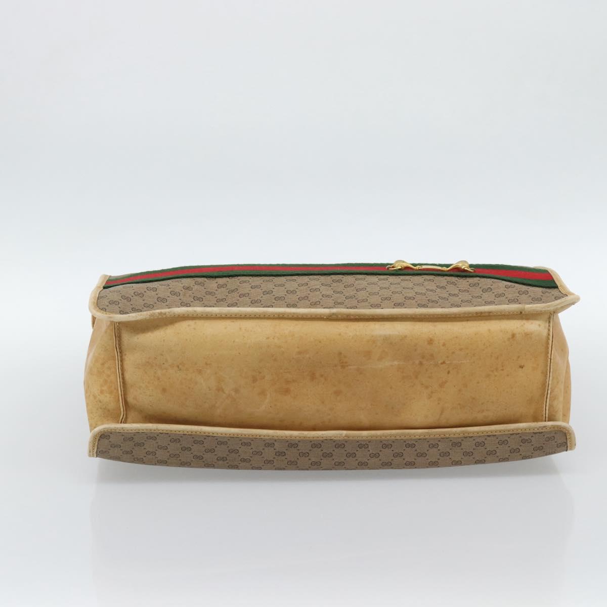 GUCCI Micro GG Supreme WebSherry Line Horsebit Bag PVC Beige Auth ti3965