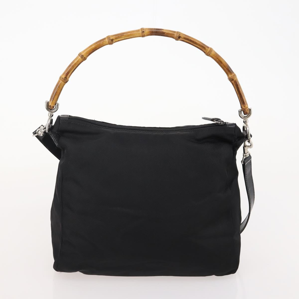 GUCCI Bamboo Shoulder Bag Leather Nylon 2way 2 Set Black Auth ti3966