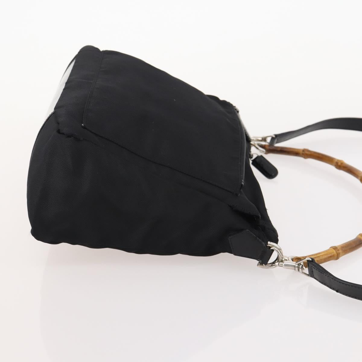 GUCCI Bamboo Shoulder Bag Leather Nylon 2way 2 Set Black Auth ti3966