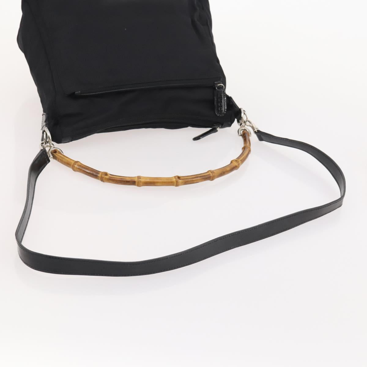 GUCCI Bamboo Shoulder Bag Leather Nylon 2way 2 Set Black Auth ti3966