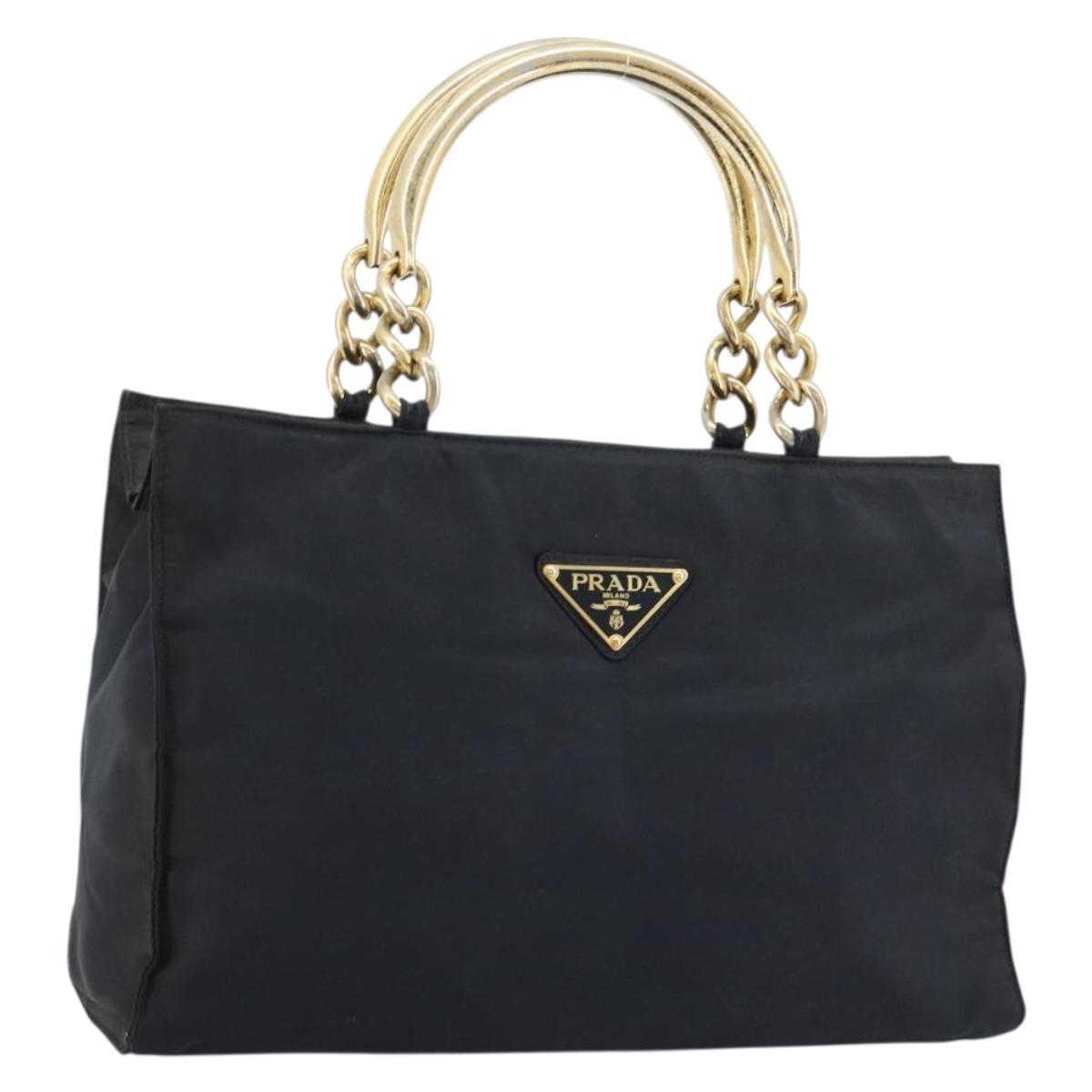 PRADA Hand Bag Nylon Black Gold Auth ti3967