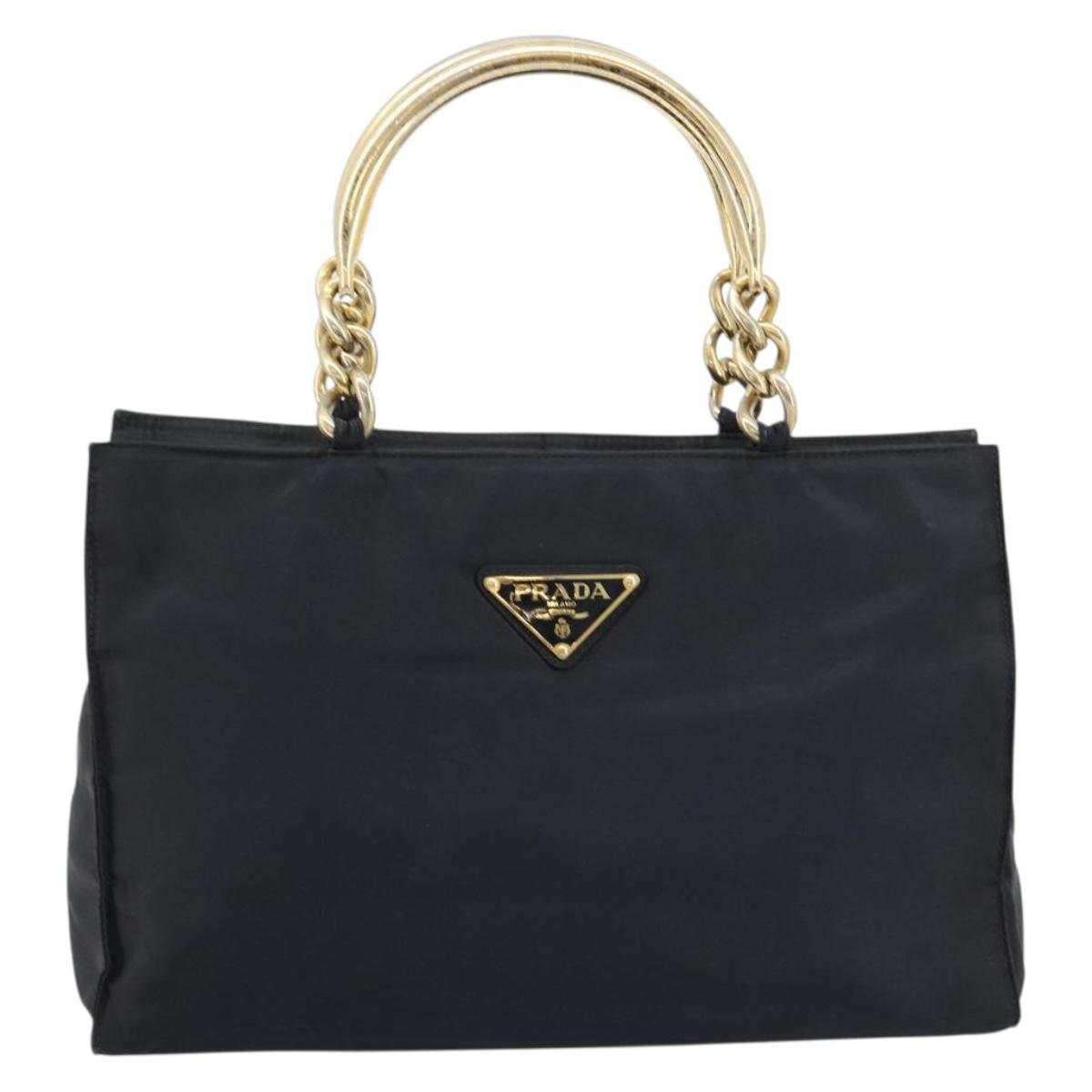 PRADA Hand Bag Nylon Black Gold Auth ti3967