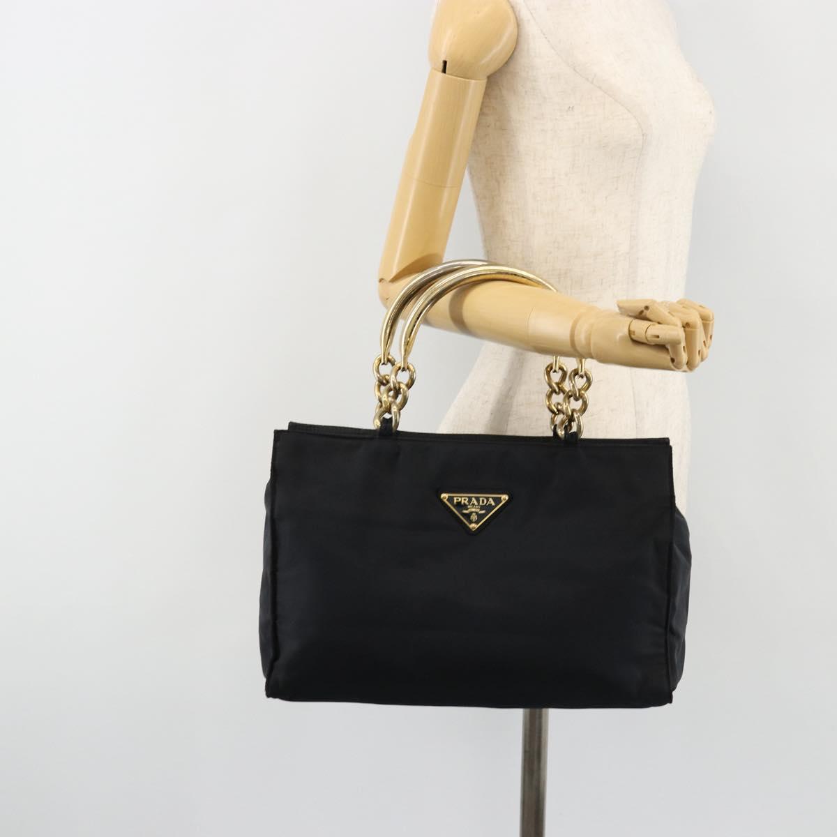 PRADA Hand Bag Nylon Black Gold Auth ti3967
