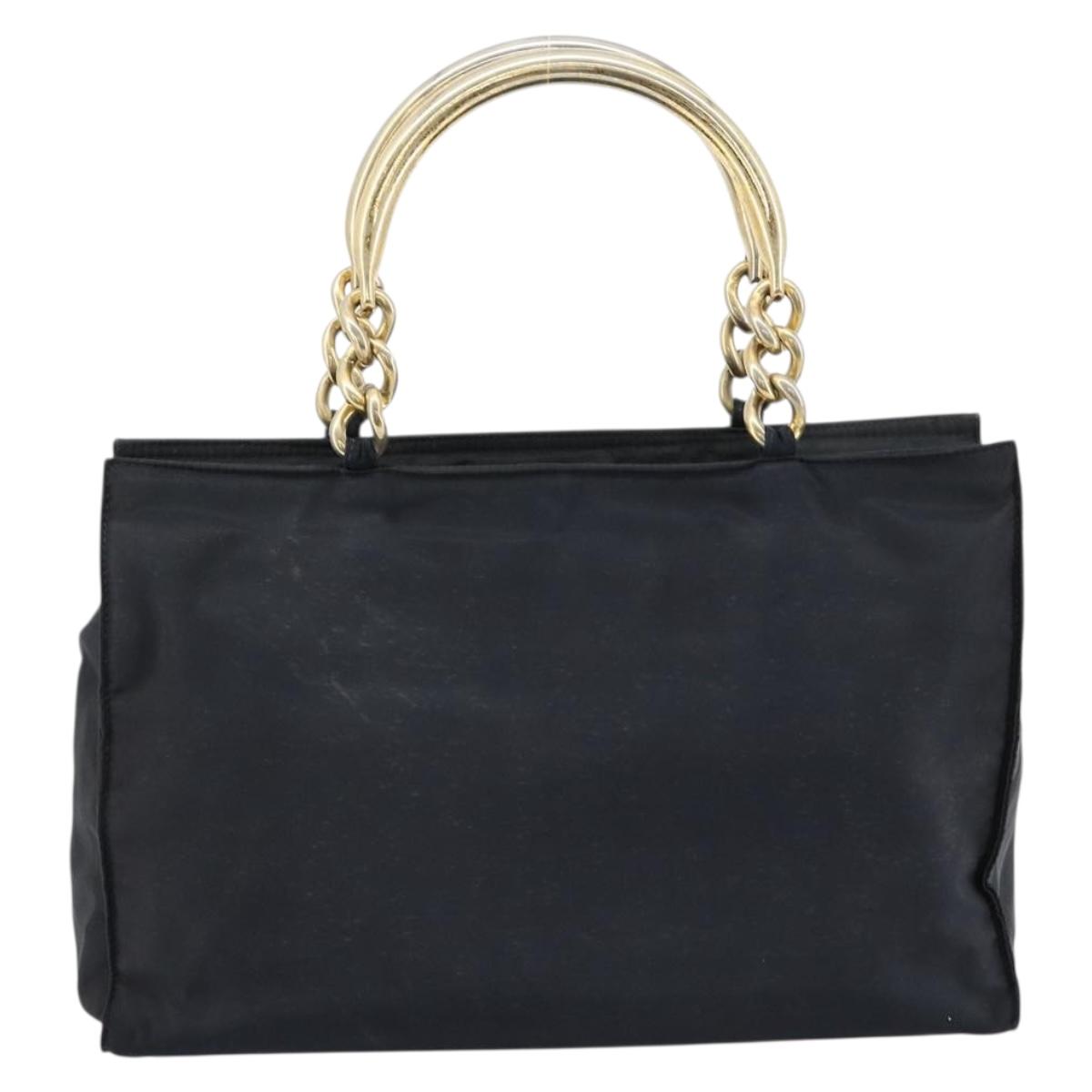 PRADA Hand Bag Nylon Black Gold Auth ti3967