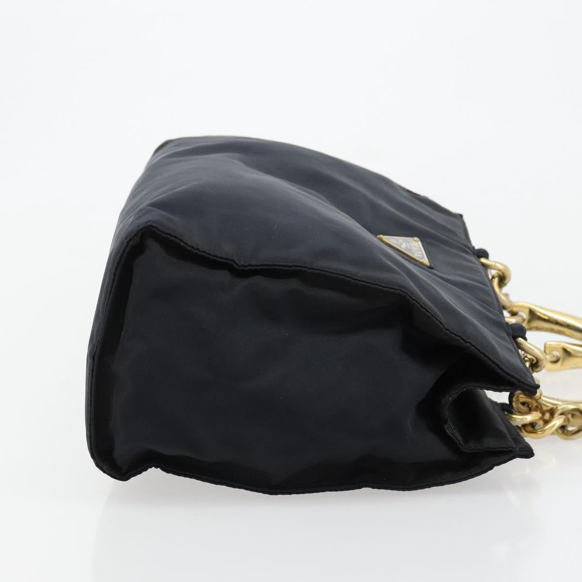 PRADA Hand Bag Nylon Black Gold Auth ti3967