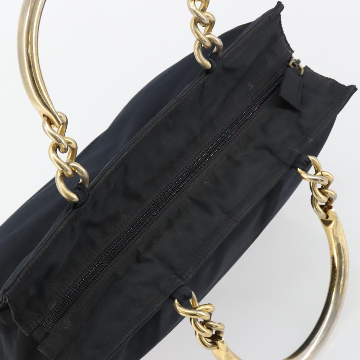 PRADA Hand Bag Nylon Black Gold Auth ti3967