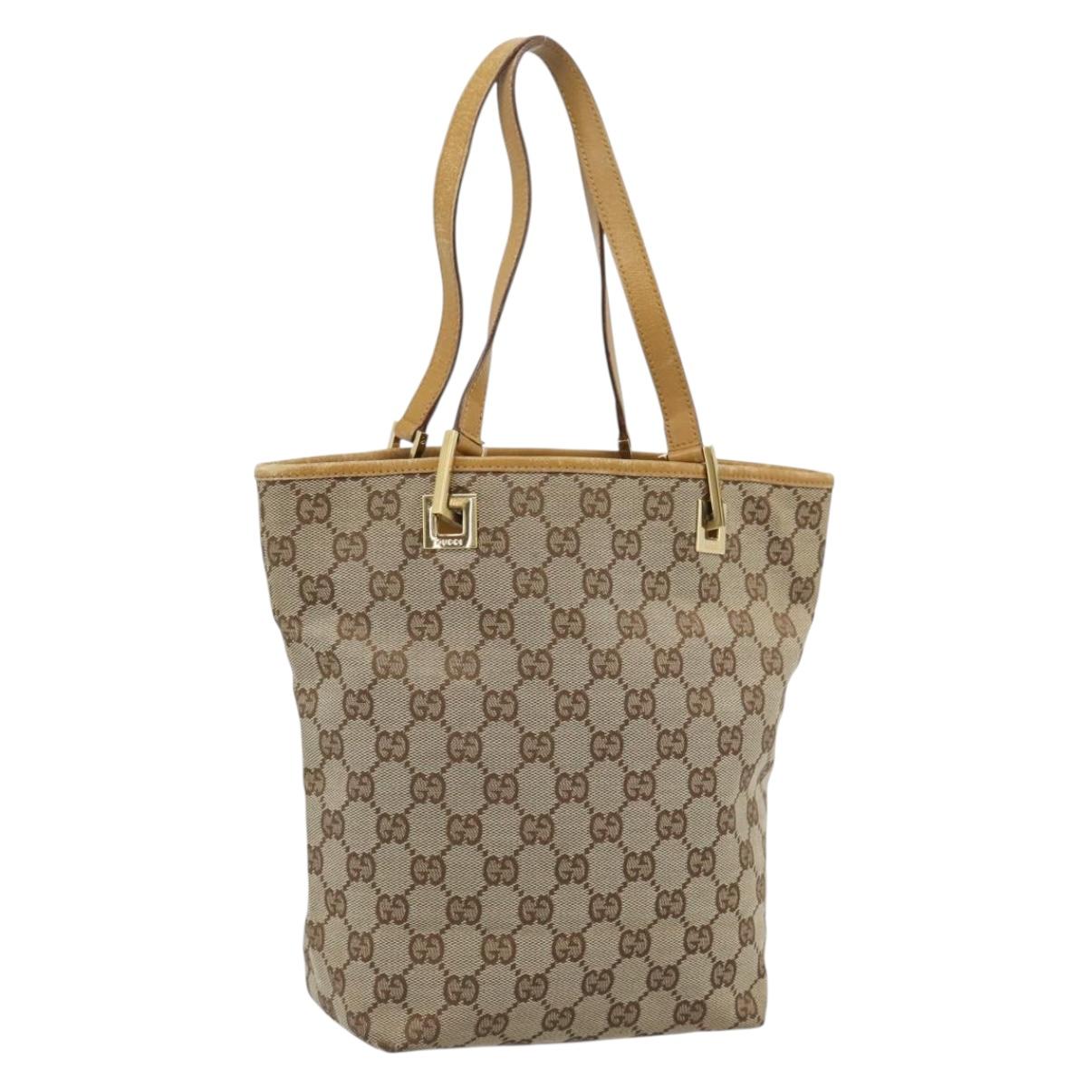 GUCCI GG Canvas Tote Bag Beige Gold 002 1099 Auth ti3968