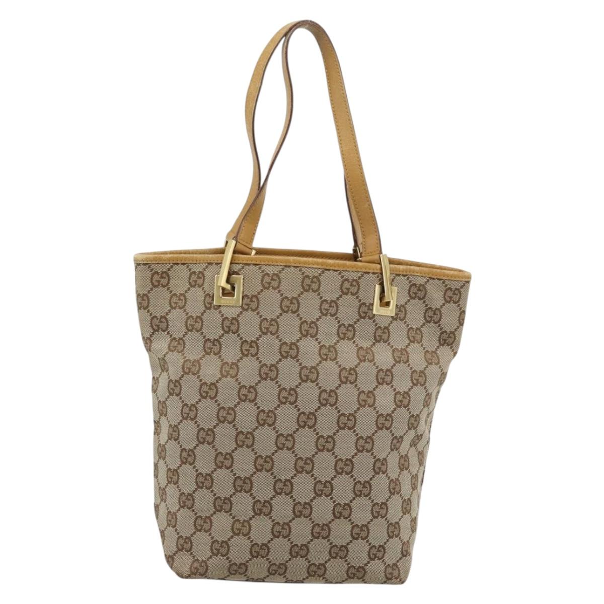 GUCCI GG Canvas Tote Bag Beige Gold 002 1099 Auth ti3968