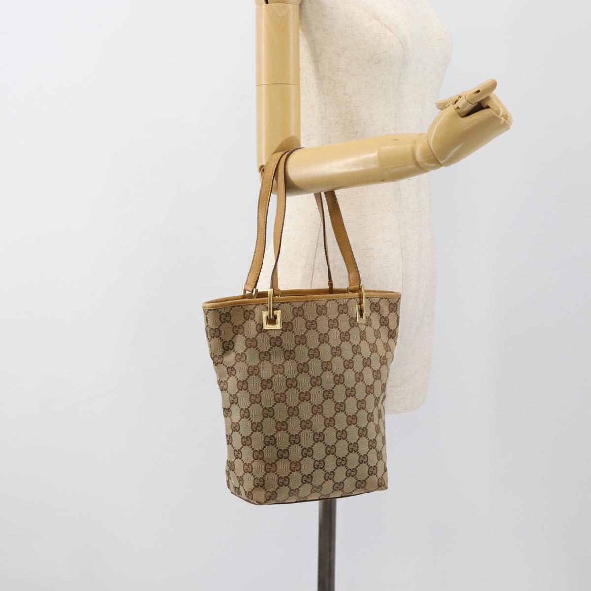 GUCCI GG Canvas Tote Bag Beige Gold 002 1099 Auth ti3968