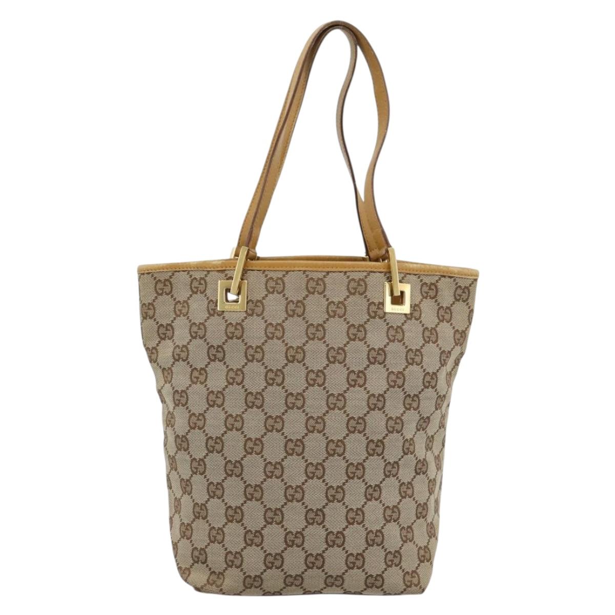 GUCCI GG Canvas Tote Bag Beige Gold 002 1099 Auth ti3968