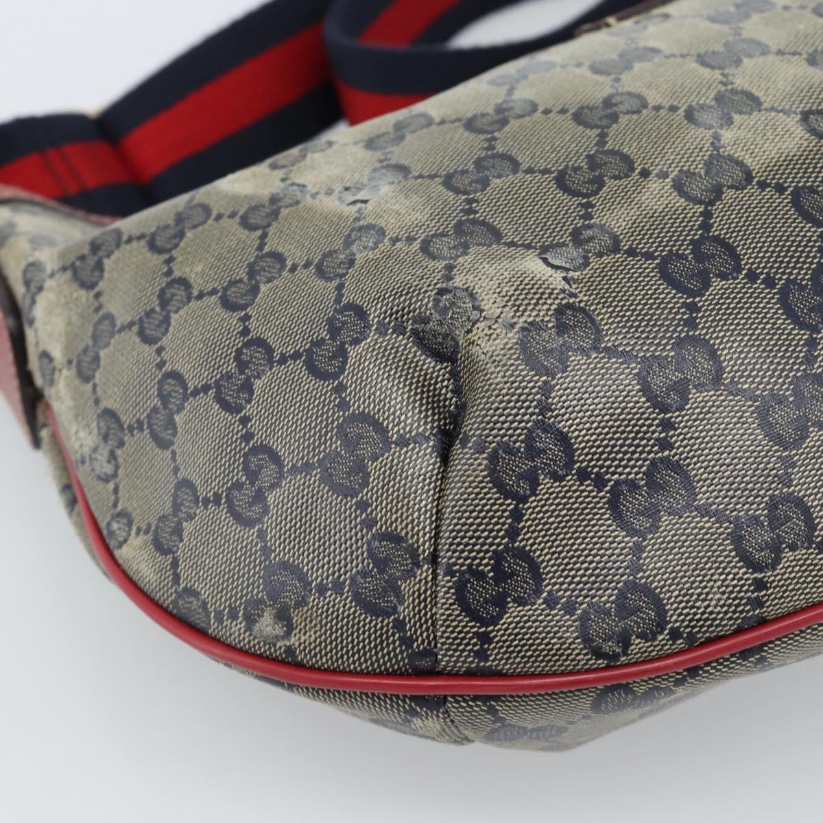 GUCCI GG Crystal Sherry Line Bag Coated Canvas Navy Gold 181092 Auth ti3970