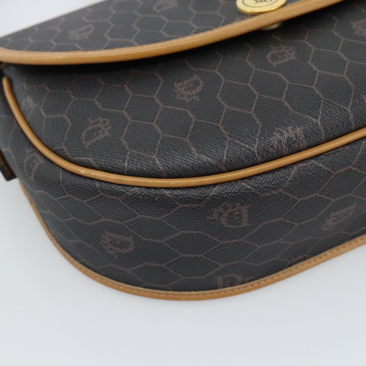 Christian Dior Honeycomb Canvas Shoulder Bag PVC Black Gold Auth ti3972