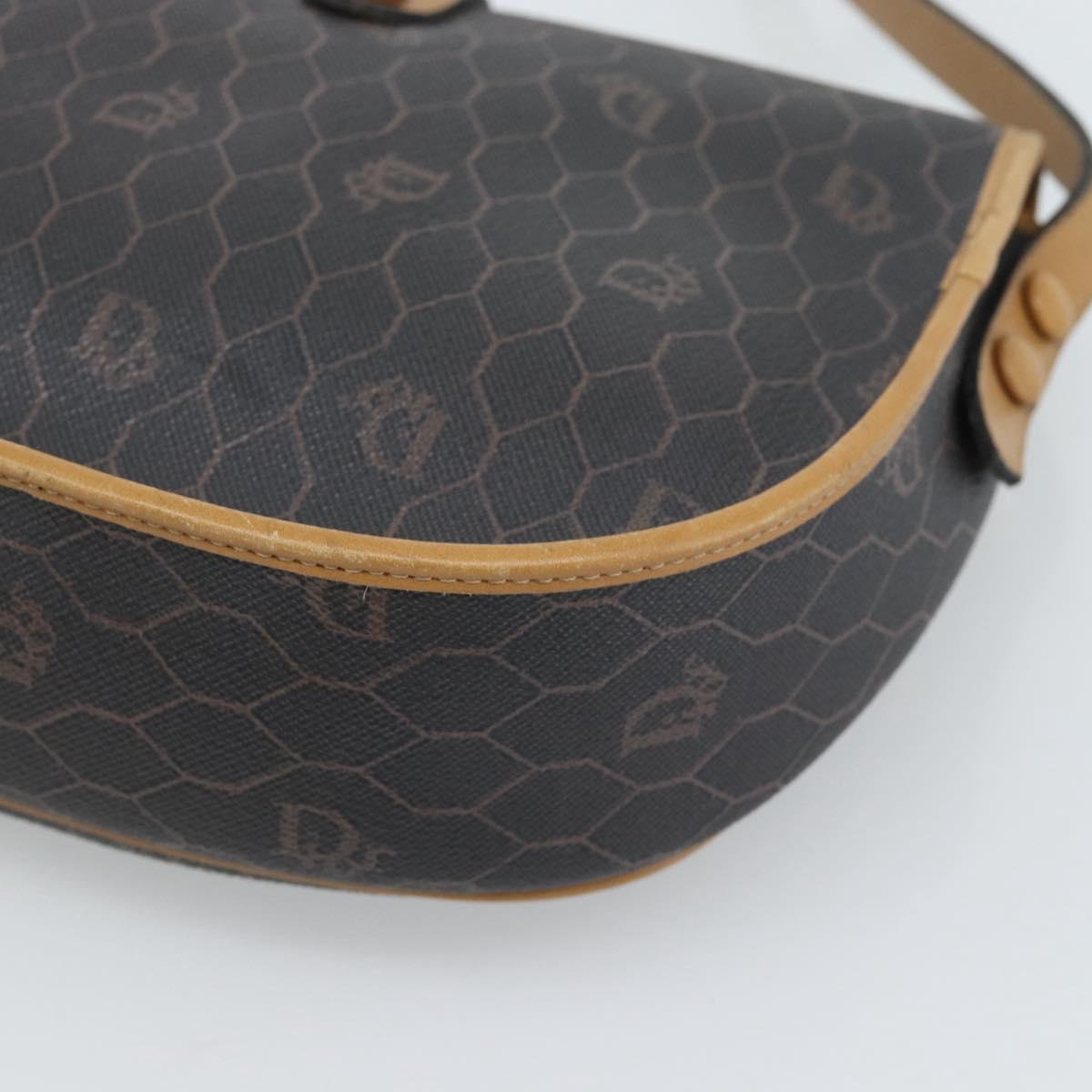 Christian Dior Honeycomb Canvas Shoulder Bag PVC Black Gold Auth ti3972