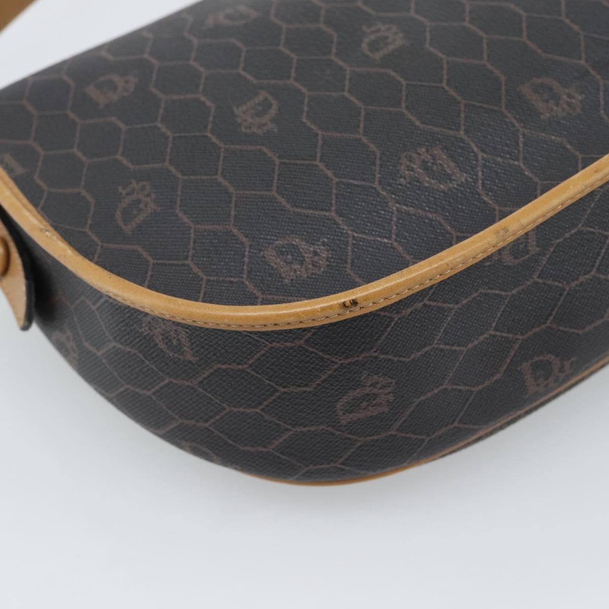 Christian Dior Honeycomb Canvas Shoulder Bag PVC Black Gold Auth ti3972