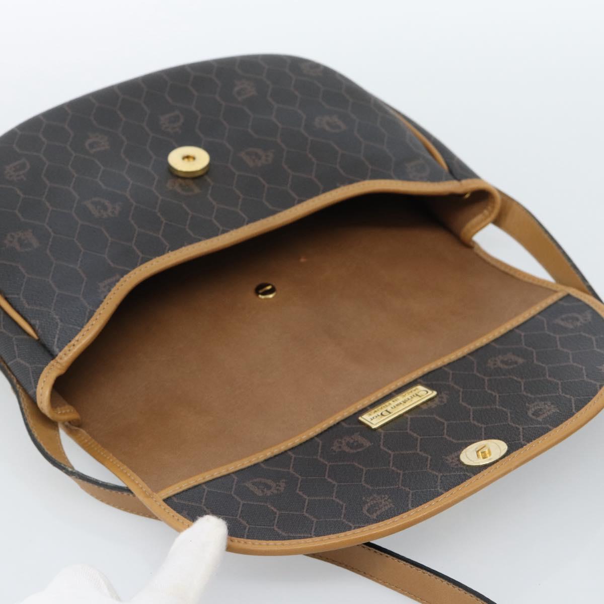 Christian Dior Honeycomb Canvas Shoulder Bag PVC Black Gold Auth ti3972