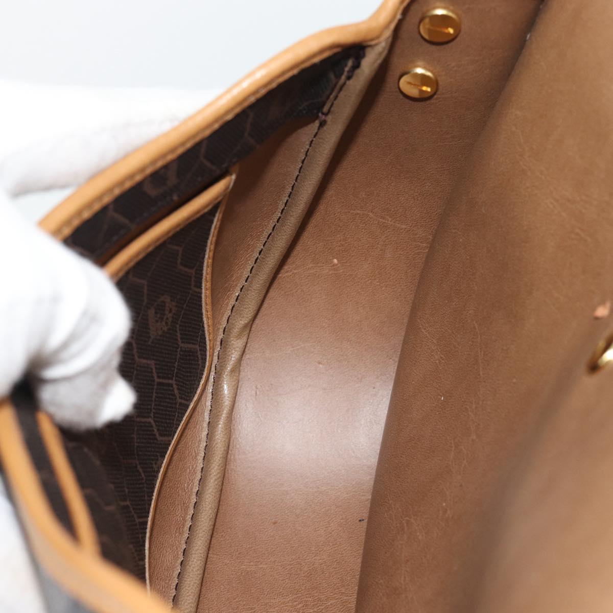 Christian Dior Honeycomb Canvas Shoulder Bag PVC Black Gold Auth ti3972