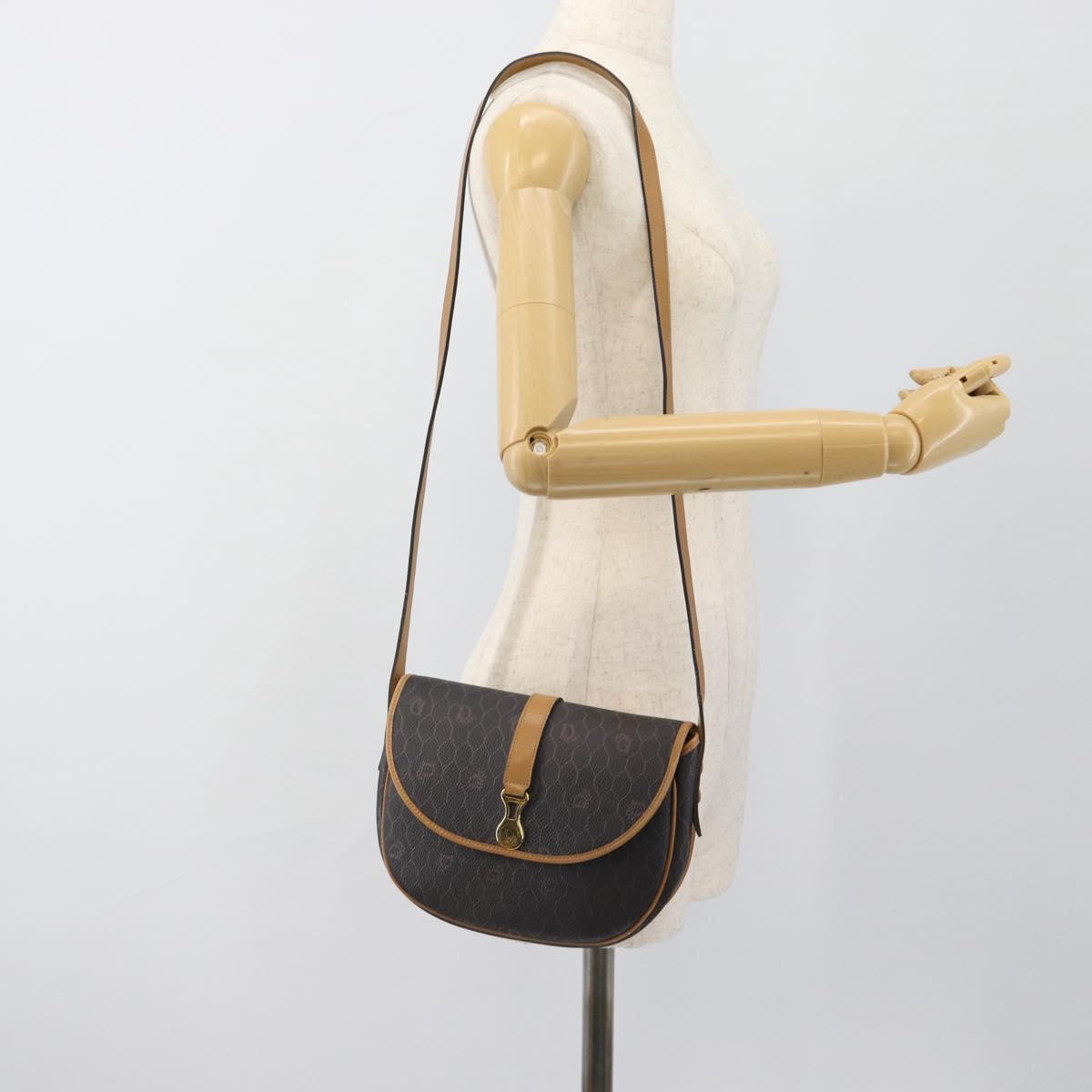 Christian Dior Honeycomb Canvas Shoulder Bag PVC Black Gold Auth ti3972