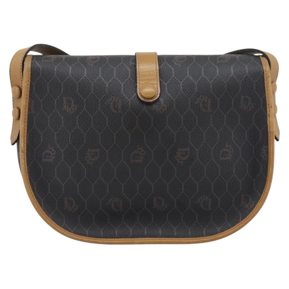 Christian Dior Honeycomb Canvas Shoulder Bag PVC Black Gold Auth ti3972