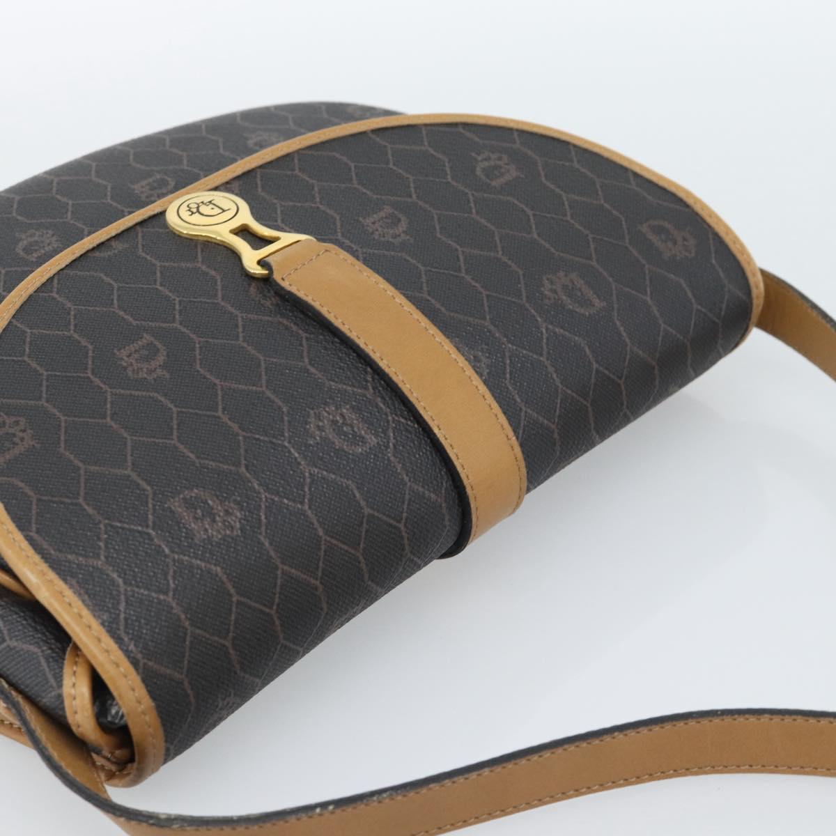 Christian Dior Honeycomb Canvas Shoulder Bag PVC Black Gold Auth ti3972