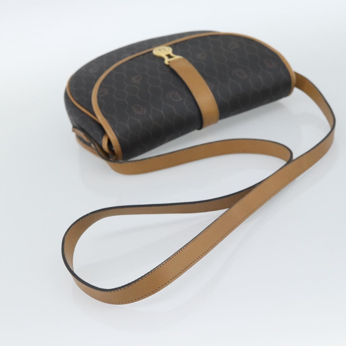 Christian Dior Honeycomb Canvas Shoulder Bag PVC Black Gold Auth ti3972