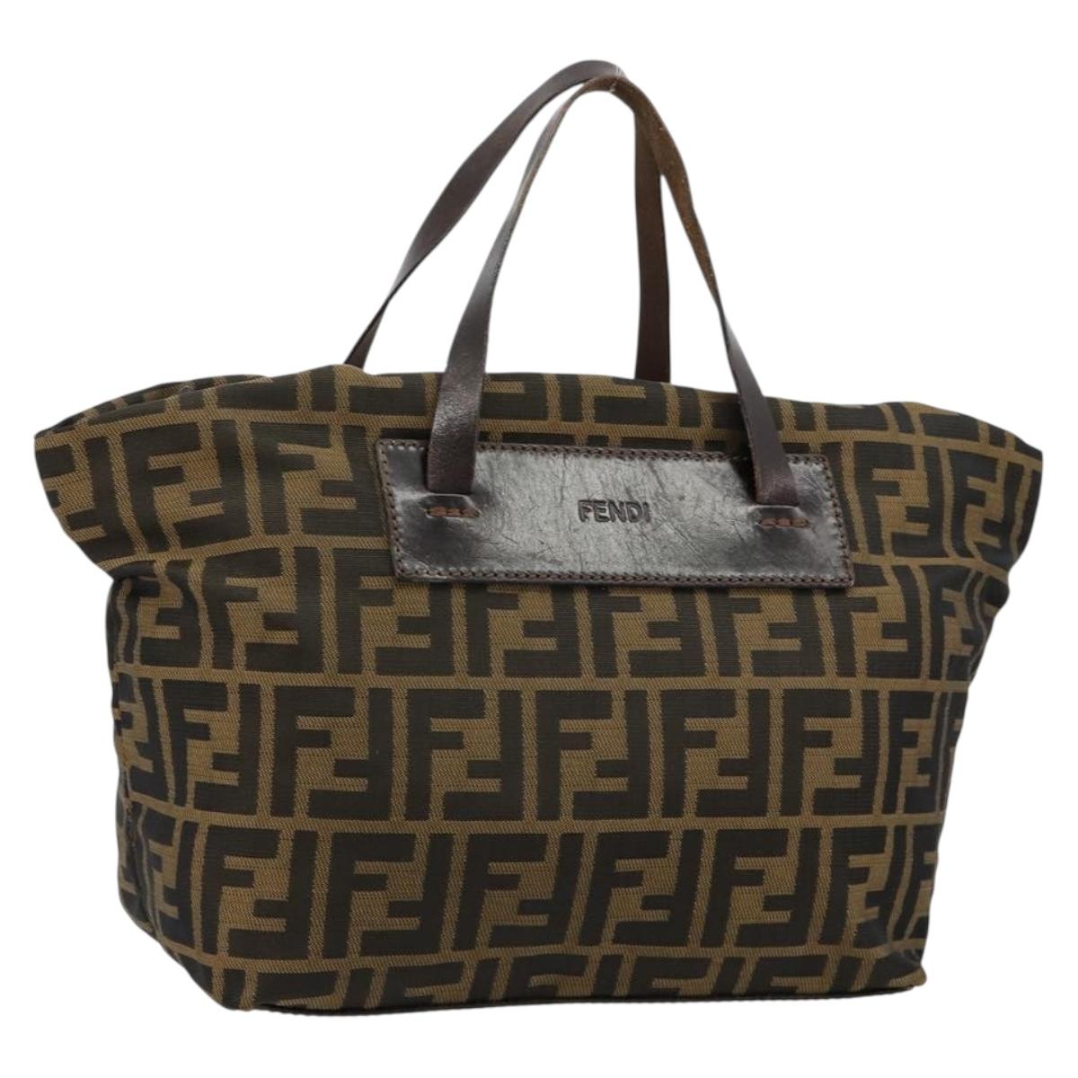 FENDI Zucca Canvas Hand Bag Black Brown Auth ti3974