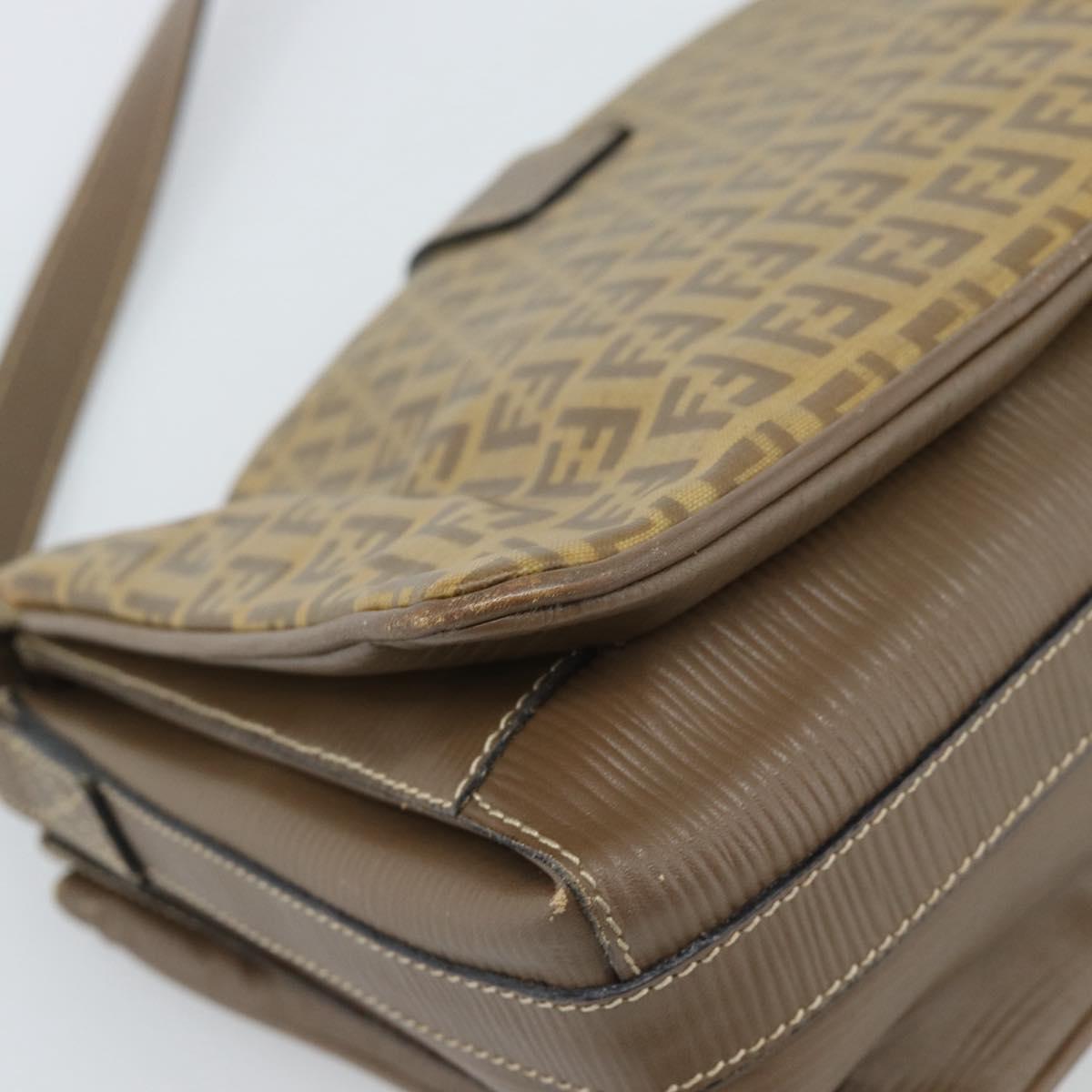 FENDI Zucchino Canvas Shoulder Bag Coated Canvas Beige Gold Auth ti3975
