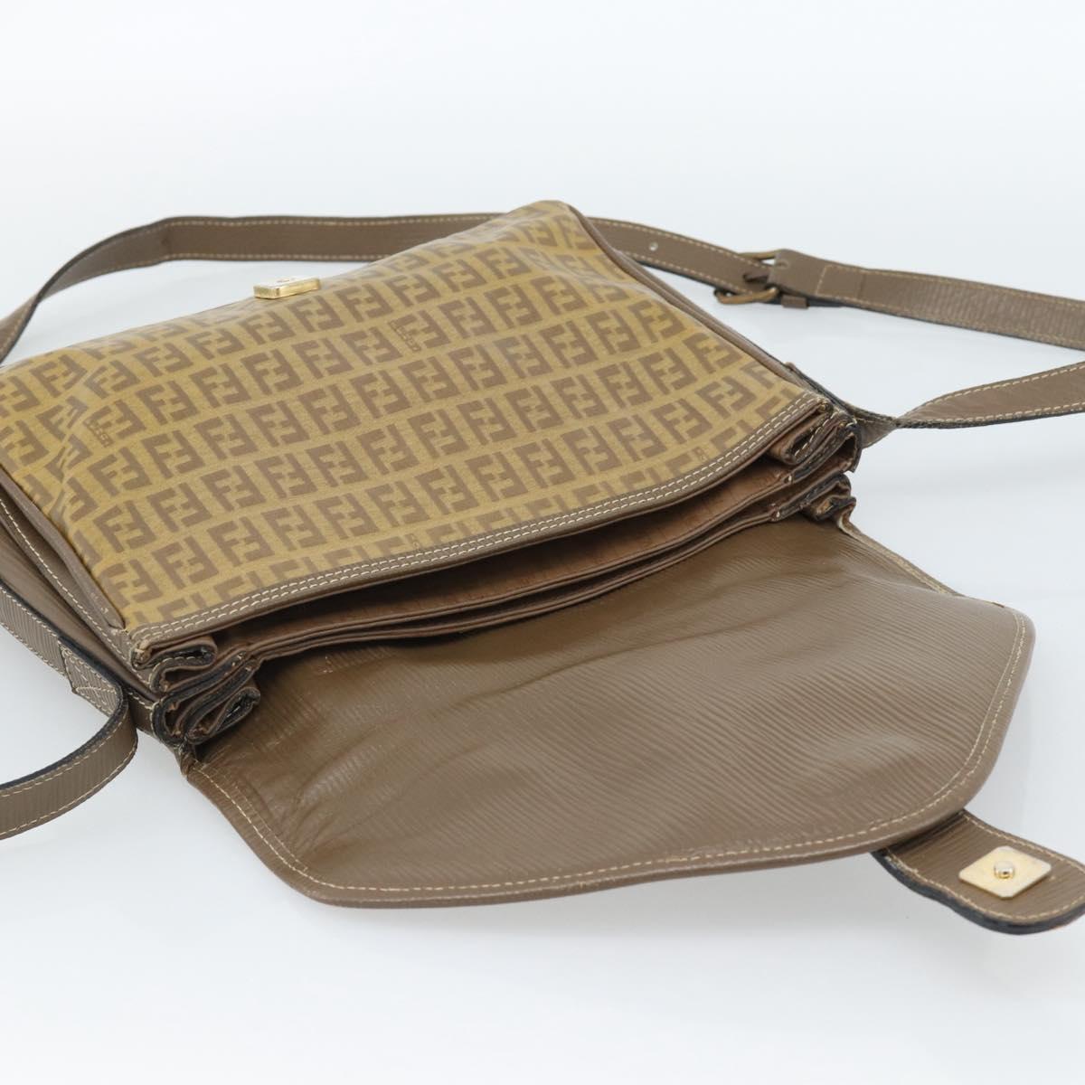 FENDI Zucchino Canvas Shoulder Bag Coated Canvas Beige Gold Auth ti3975