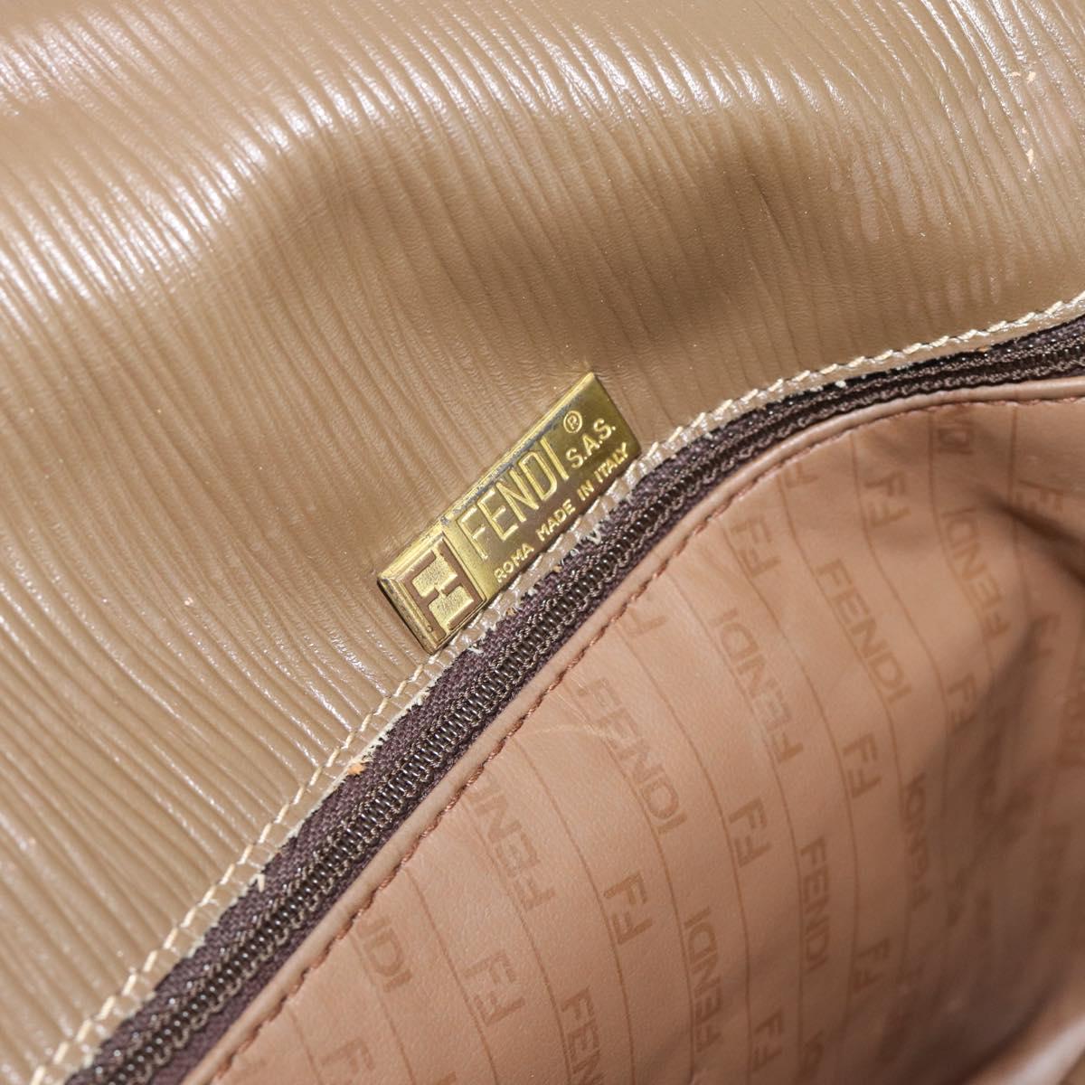 FENDI Zucchino Canvas Shoulder Bag Coated Canvas Beige Gold Auth ti3975