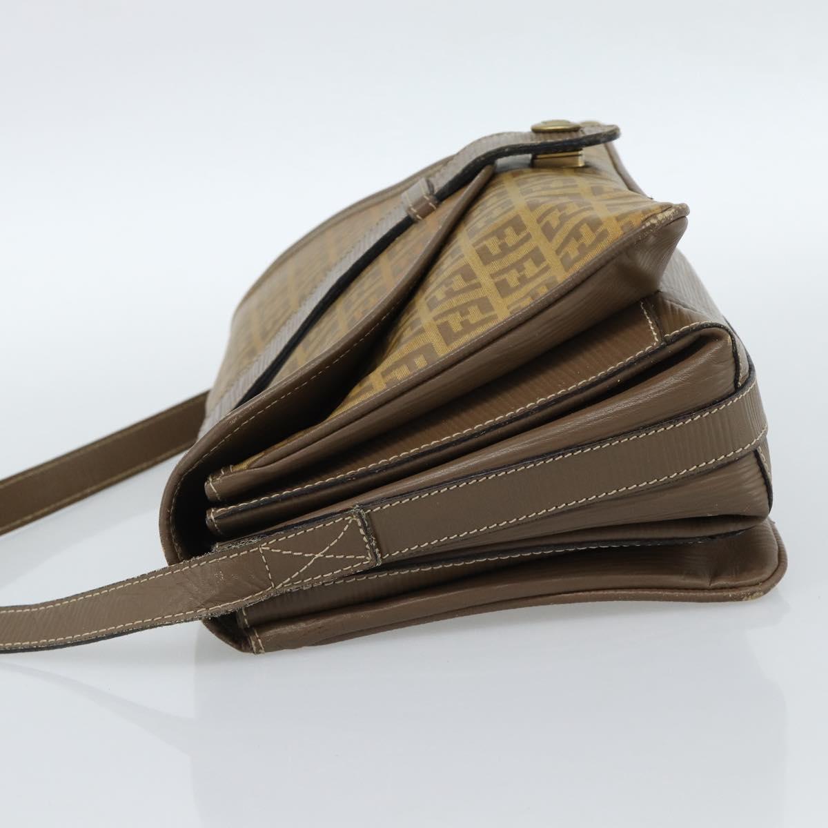 FENDI Zucchino Canvas Shoulder Bag Coated Canvas Beige Gold Auth ti3975