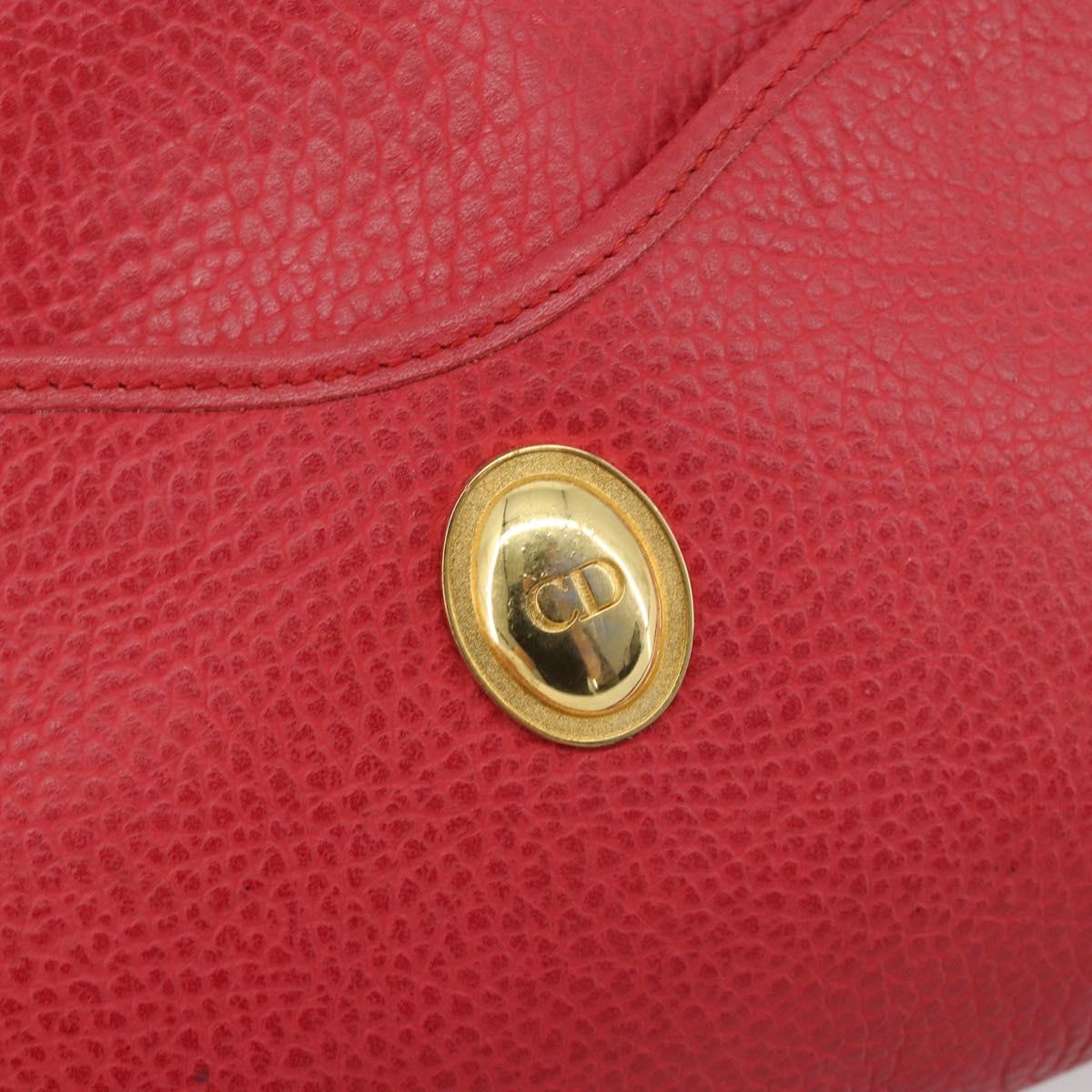 Christian Dior Shoulder Bag Leather Red Gold Auth ti3976