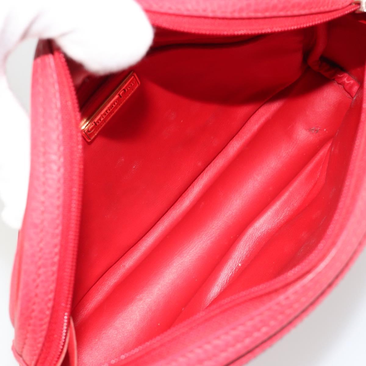 Christian Dior Shoulder Bag Leather Red Gold Auth ti3976