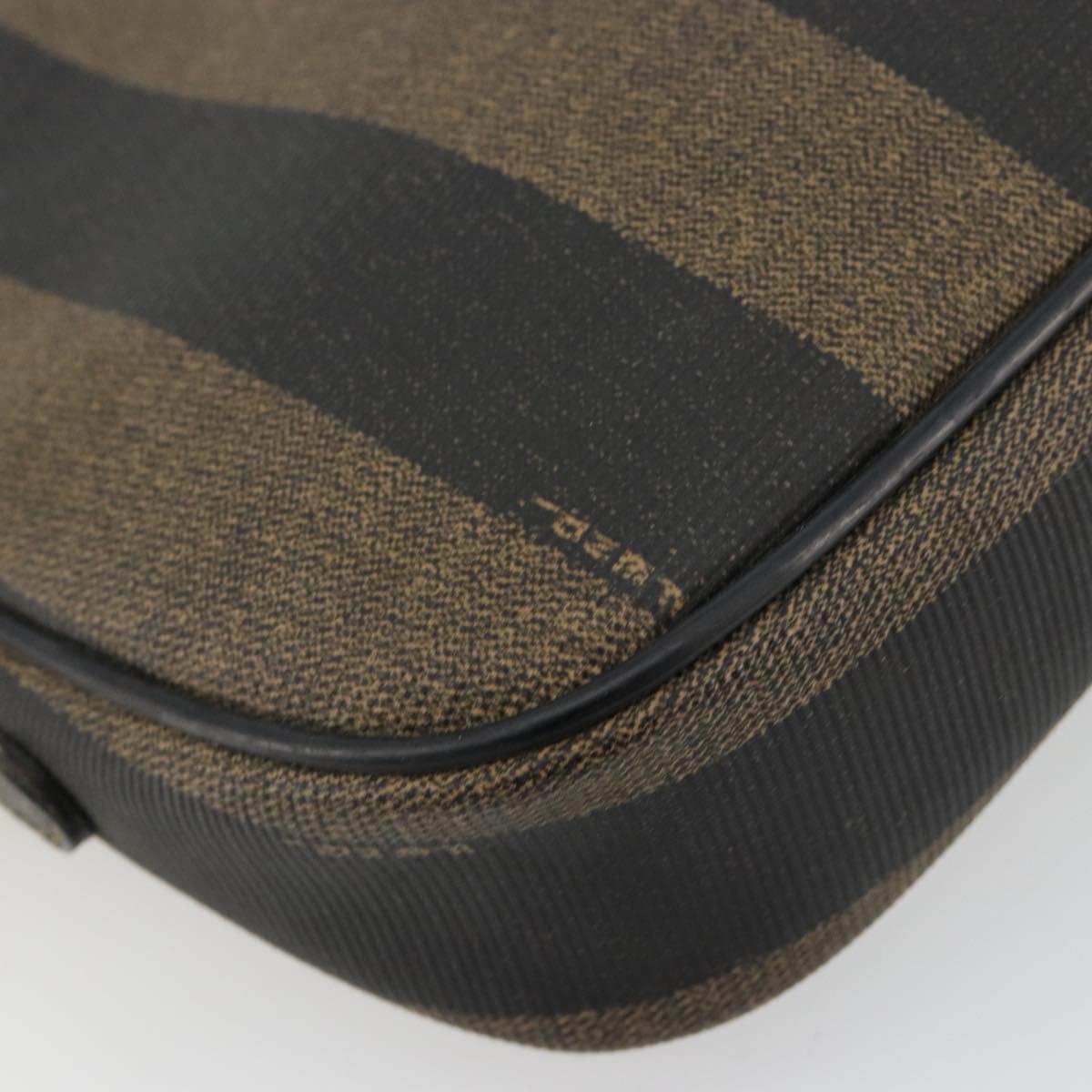 FENDI Pecan Canvas Shoulder Bag PVC Black Brown Auth ti3977