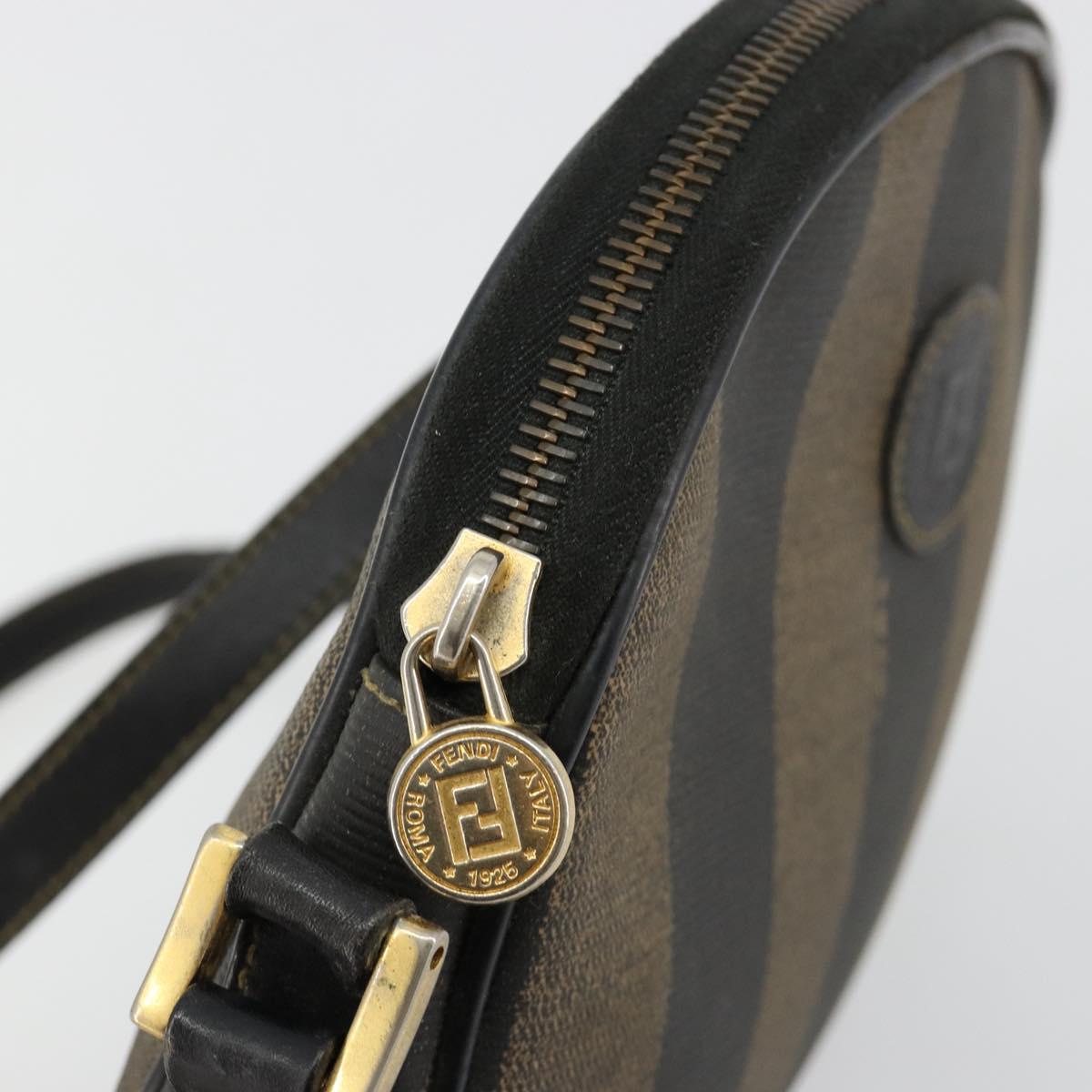 FENDI Pecan Canvas Shoulder Bag PVC Black Brown Auth ti3977