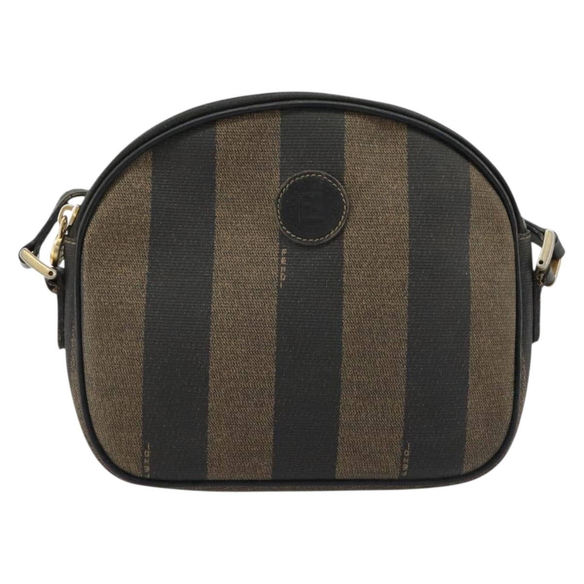 FENDI Pecan Canvas Shoulder Bag PVC Black Brown Auth ti3977
